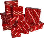 OOTB Red Gift Boxes with White dot, Set of 8, Paper, 22.5 x 22.5 x 8