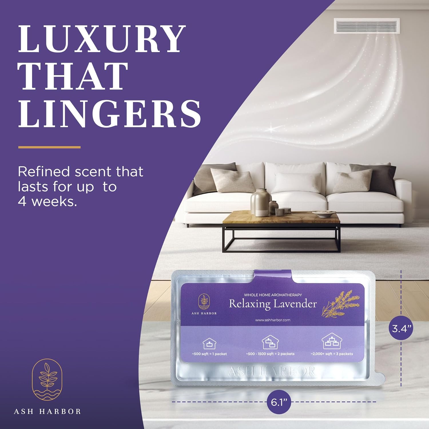 Relaxing Lavender Whole Home Aromatherapy | Furnace Filter Scent & AC Air Freshener Whole House | HVAC Duct Odor Eliminator for Lasting Freshness | Filter Fresh 6 Pack by Ash Harbor