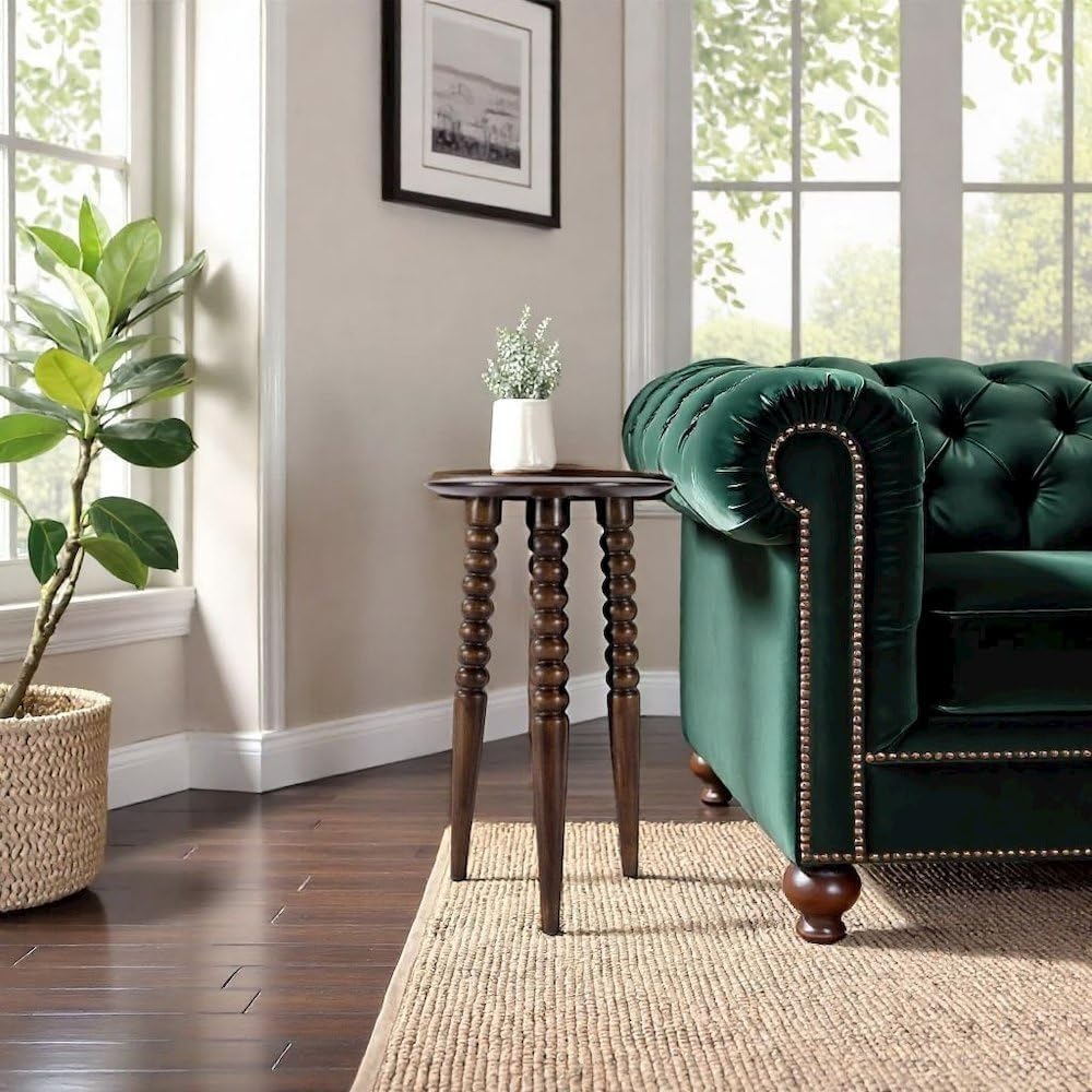 Starlight Canyon Home Round Side Table – Small Circle Compact Accent Side Table in Mango Wood for Living Room or Bedroom