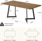 Tribesigns 62.2" Farmhouse Dining Table for 4-6, Industrial Rectangular Kitchen Dinner Table with Heavy-Duty Metal Legs for Home, Dining Room, Kitchen, Easy Assembly (Rustic Brown＋Black)