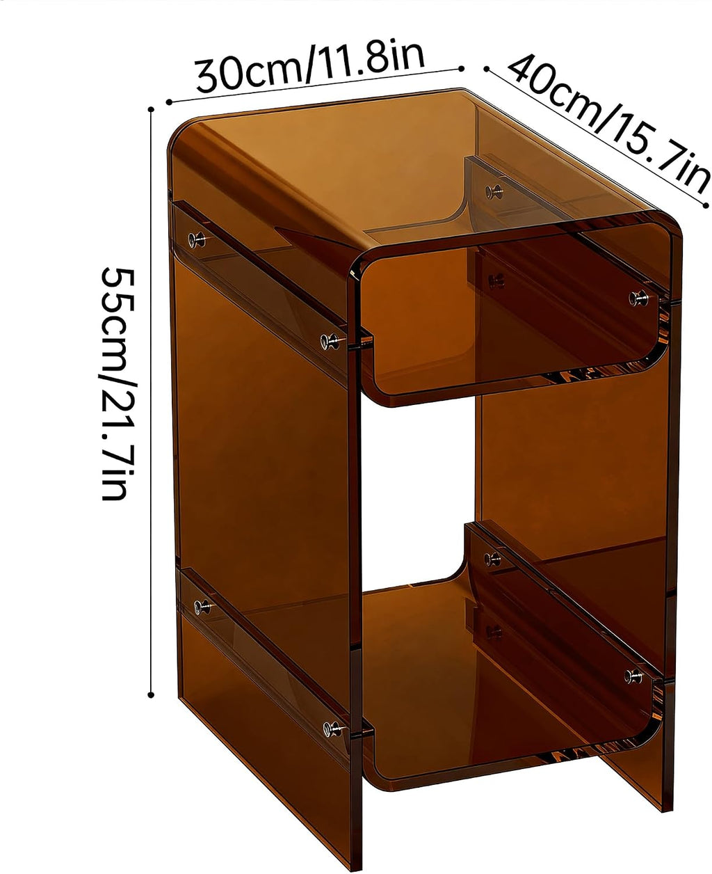 Clear Acrylic Side Table Narrow, Side Table for Small Spaces, Skinny Nightstand/Bedside Table for Bedroom, Slim Small End Table, 8.7'' x 15.7'' x 21.7" (Dark Brown, Wide)