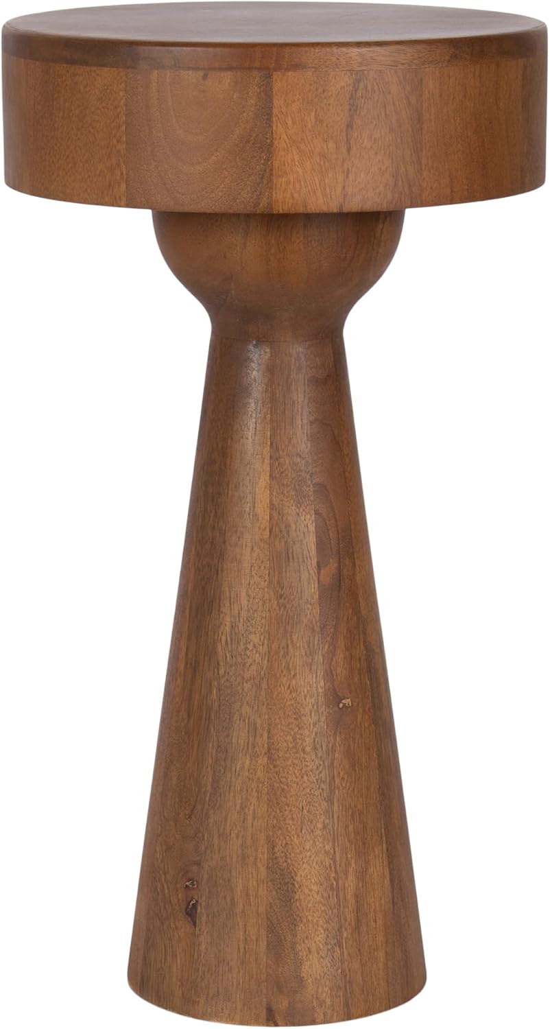 Kate and Laurel Solbrett Transitional Sophisticated Round Side Table, 12 x 12 x 22, Walnut, Sculptural Living Room End Table with Unique Pedestal Table Design for Use as Bedroom Nightstand