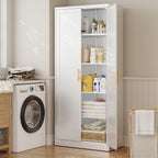 CJF White Kitchen Pantry Cabinet,71 Inch Tall Metal Storage Cabinet with 4 Adjustable Shelves and Doors, Freestanding Pantry Cabinet for Kitchen, Living Room, Dining Room, Bathroom, Easy to Assemble