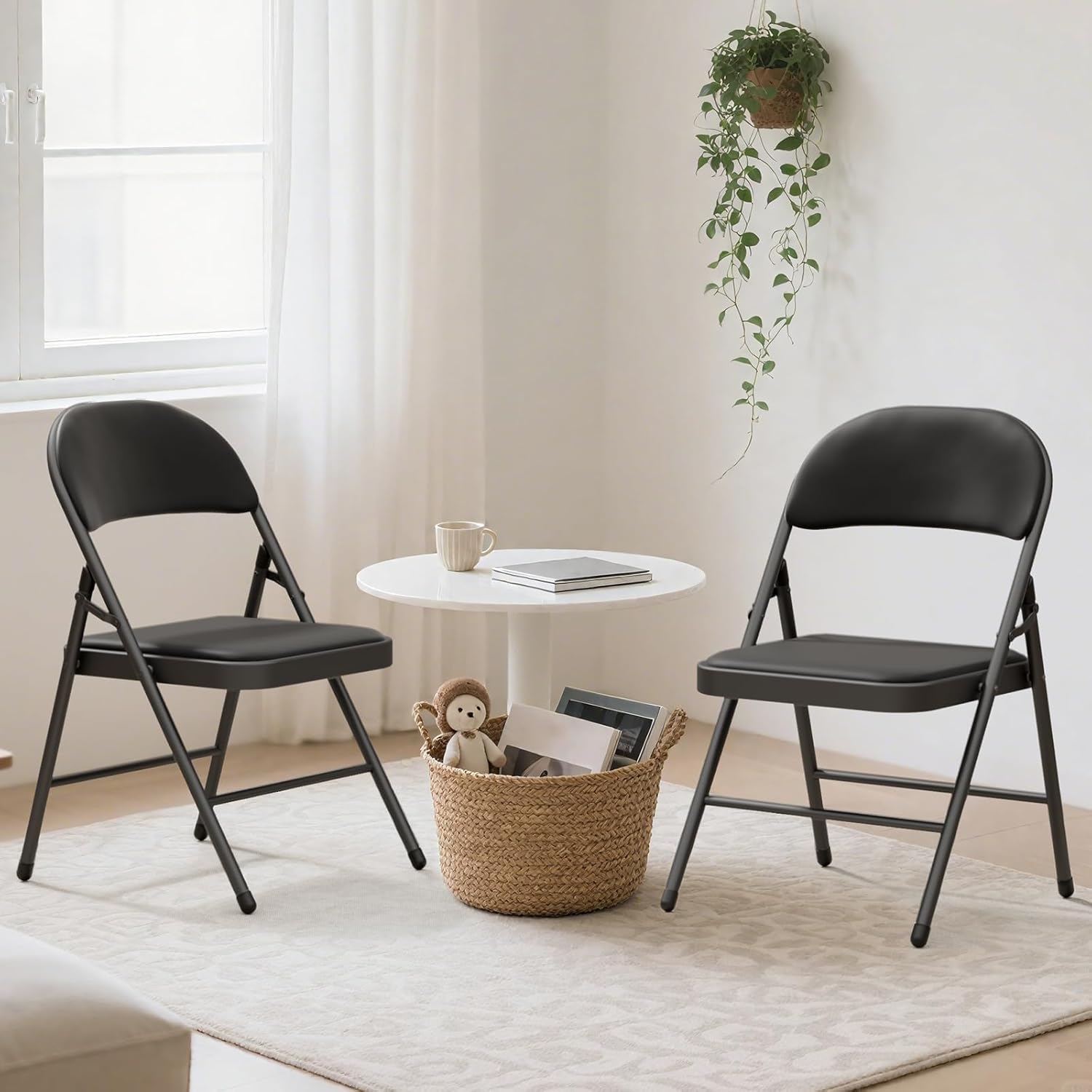 6 Pack Black Folding Chairs with Padded Cushion for Outside, Portable Stackable Commercial Metal Foldable Chairs with Steel Frame for Party Home Events Office Wedding