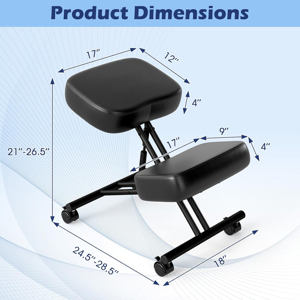Giantex Ergonomic Kneeling Chair for Office, Knee Stool Chair w/Adjustable Height and Seat Angle to Relieve Pain, Posture Desk Chair w/Lockable Universal Wheels, Thick Padded Cushions, Black (1)