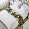 Green Coconut Trees Bed Runners for Queen Size Bed, Decorative Bed Throws for Foot of Bed, Coastal Tropical Plants Pink Blue Bed Runner Sofa Throw Bedding Scarf Protector Slipcover for Bedroom/Hotel
