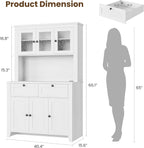 GAOMON 66" Tall Kitchen Pantry Cabinet, Modern Kitchen Hutch with Charging Station, Large Coffee Bar Storage Cabinet with Glass Doors and Drawers, White