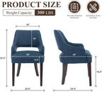 Blue Dining Chairs with Arms Set of 2, Farmhouse Upholstered Linen Dining Chairs, Curved Open Back Kitchen & Dining Room Chairs with Solid Wood Legs and Thick Cushion Seat, Blue
