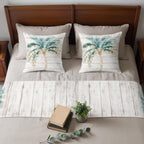 Beige Palm Trees Bed Runners for Full/Queen Size Bed, Summer Tropical Coastal Wooden Bedroom Hotel Wedding Room Bedding Scarf Protector Beds Scarves Throw for Foot and Pillowcase Set 18x18in