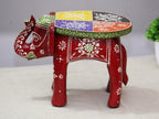 Handcrafted and Hand-Painted Colorful Wooden Elephant Decorative Showpiece Stool/Side Table for Home/Office/Living or Bedroom Decor (Maroon)