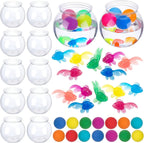Jingmore 12 Set 30 oz Fishbowl Table Tennis Carnival Game Favors with Bounce Round Bowls Multicolor Balls Plastic Gold Fish for Adults Carnival Game Party Activity Prizes