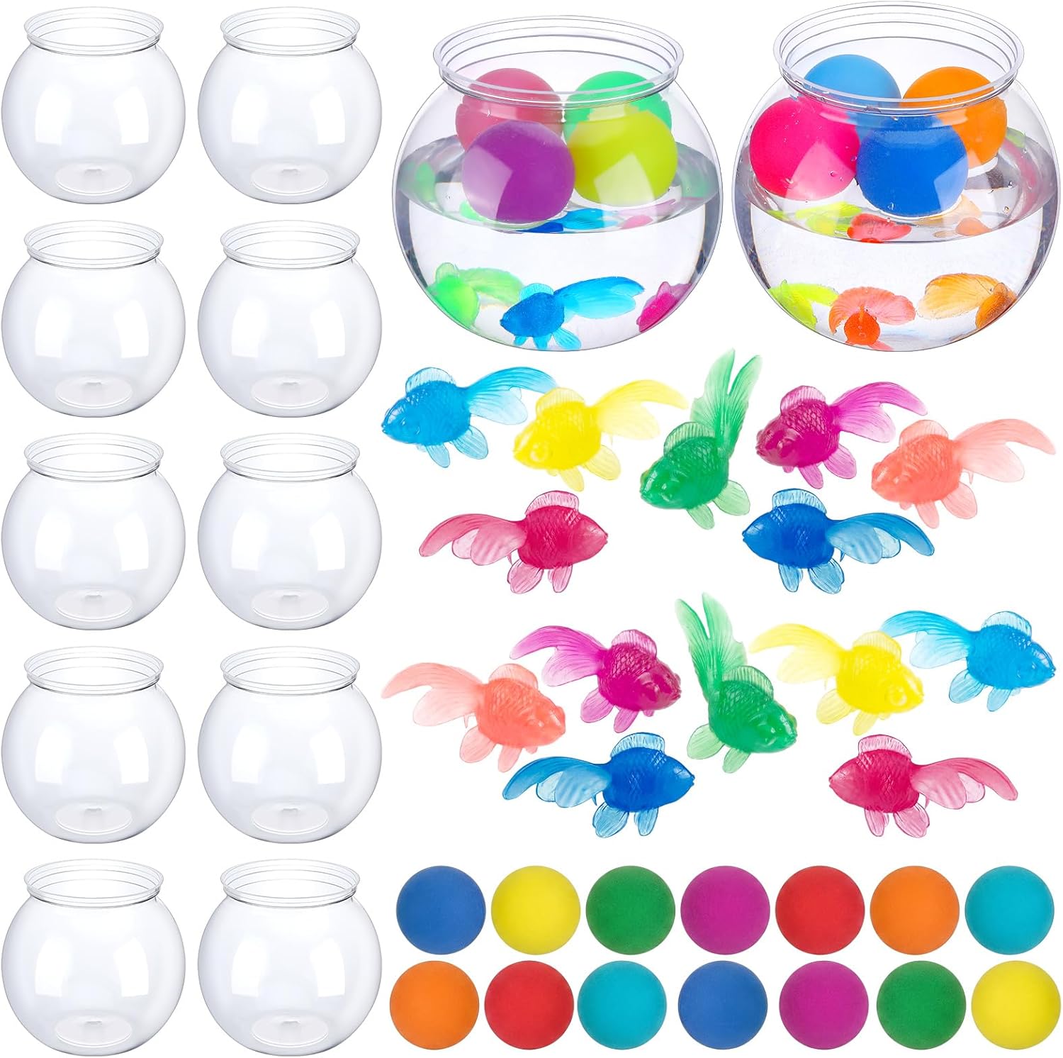 Jingmore 12 Set 30 oz Fishbowl Table Tennis Carnival Game Favors with Bounce Round Bowls Multicolor Balls Plastic Gold Fish for Adults Carnival Game Party Activity Prizes