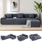 122" Modular Sectional Sofa Convertible L-Shape Cloud Couch, Corduroy Upholstered Boneless Sofa Set with Deep Seat & Movable Ottoman, No Assembly Needed, for Living Room, Bedroom, Home Office, Grey
