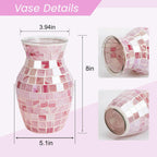 Pink Glass Vases for Flowers, Mosaic Vases Home Decor Glitter Handmade Modern Decorative Flower Holder for Home Table Decor Vase for Centerpieces Perfect for Office Living Room Banquet Wedding Gift