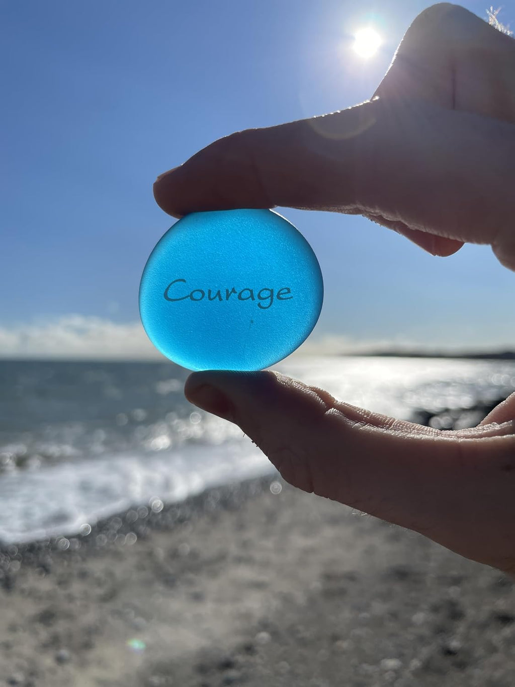 The Mermaid's Message I, Frosted Sea Glass Stones, Six Inspiring Words in Beach Colors, by Lifeforce Glass.