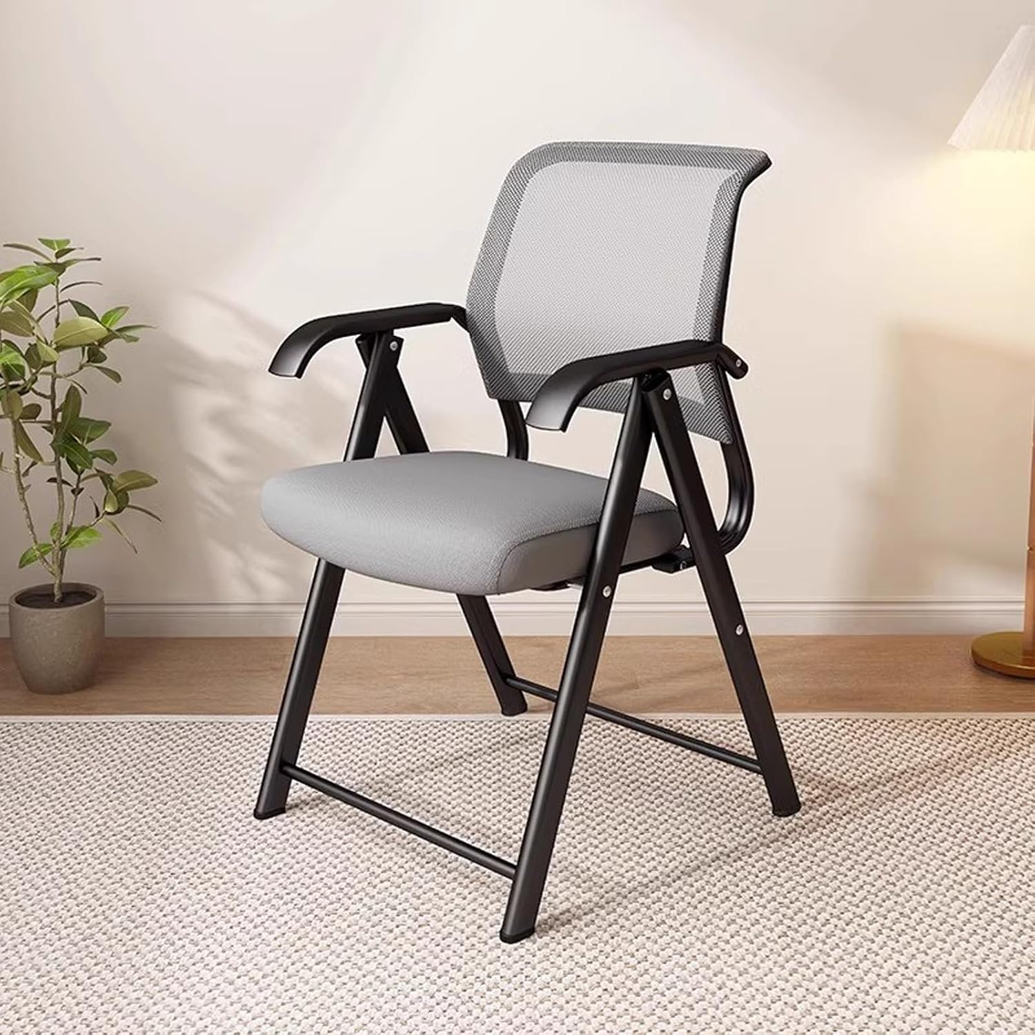 Padded Folding Chair, Folding Chairs with Cushion, Foldable Chairs Indoor for Bedroom Patio Party Event Foldable Dining Chairs(Gray)