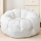 Flower Bean Bag Chair for Teens and Young Adults, Soft Faux Fur Floor Seating with Memory Foam, Aesthetic Room Decor Cozy Lounger for College Dorm, White
