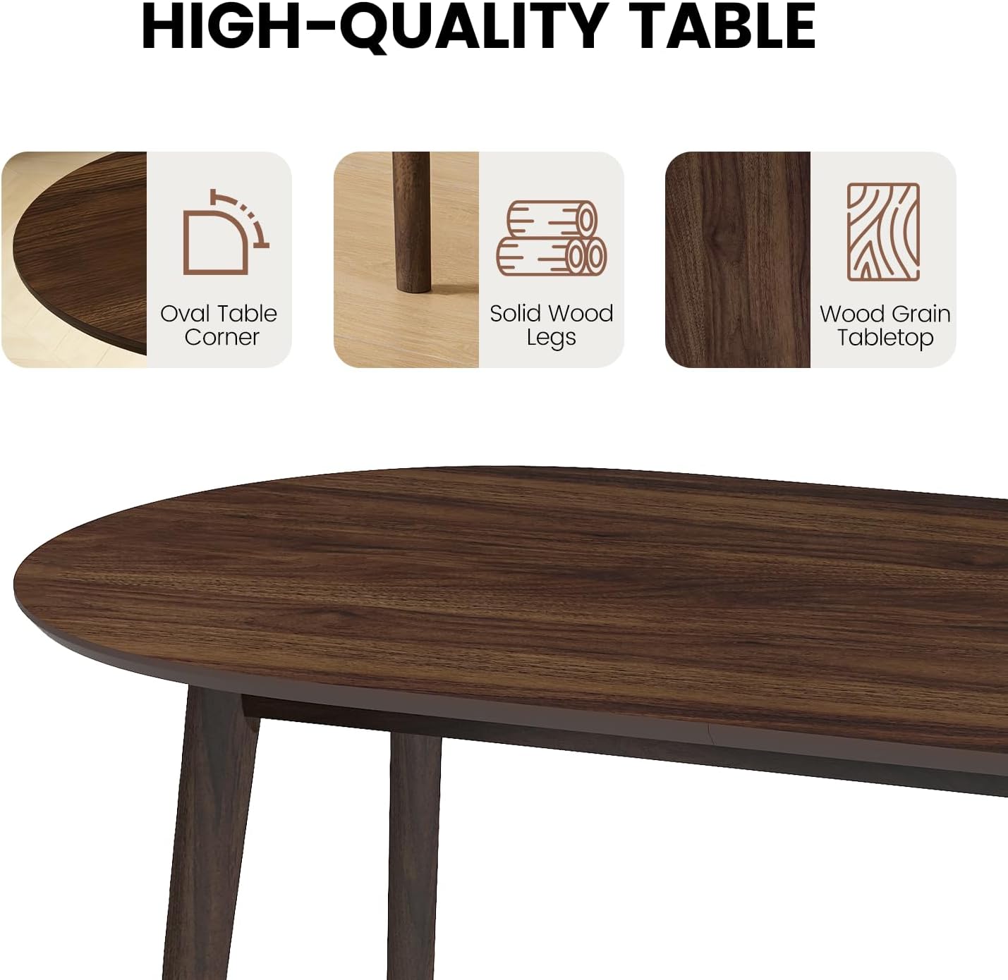 63" Oval Dining Room Table for 4-6, Modern Wooden Dining Table with Solid Wood Legs, Kitchen Table for Dining Room Office, Walnut
