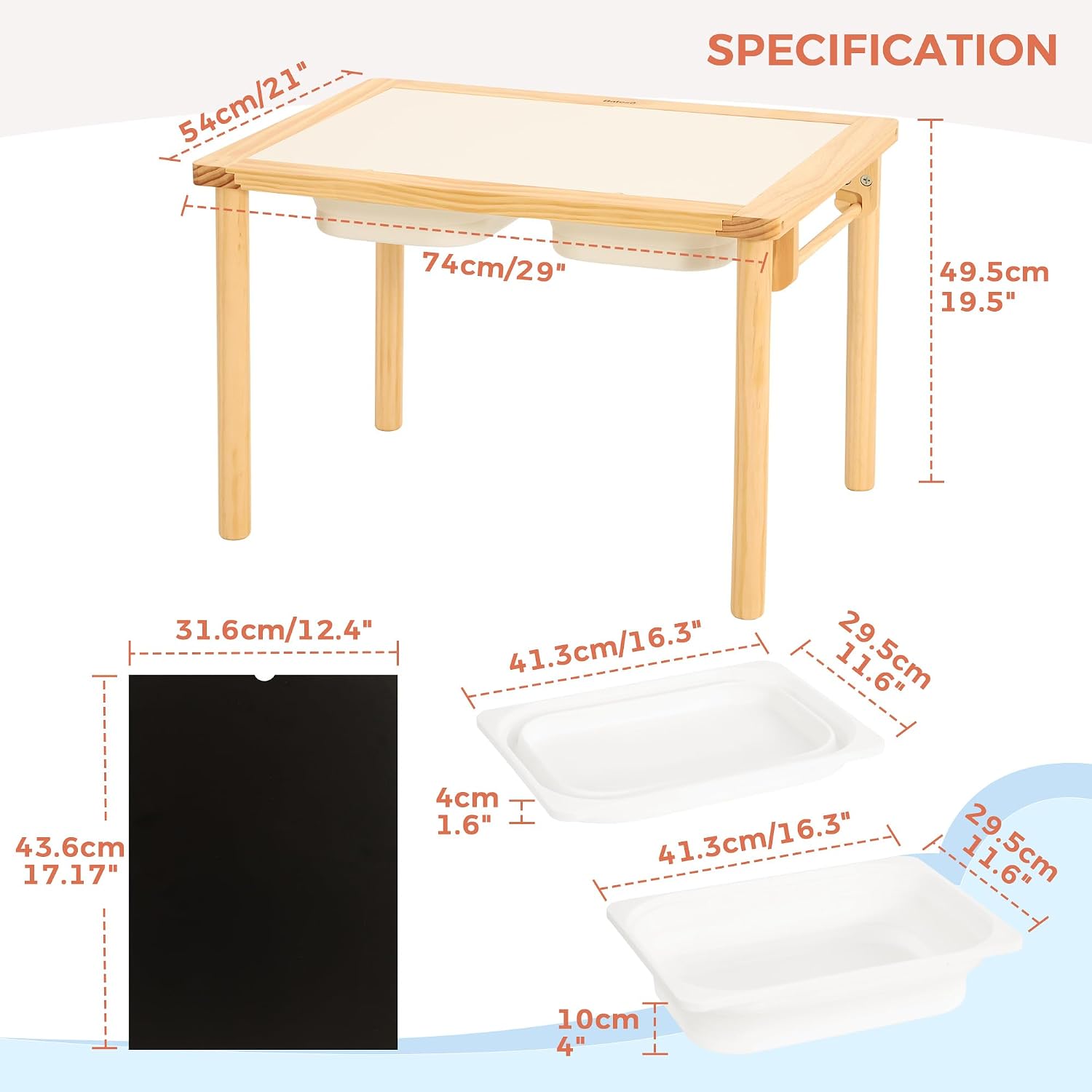 Bateso Sand and Water Table for Toddlers with 2 Storage Bins, Wooden Activity Table with Double-Sided Boards, Sensory Table, Indoor & Outdoor Use