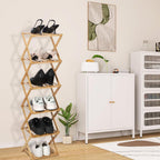 Bamboo Shoe Rack 6 Tier Foldable Shoe Rack Narrow Vertical Shoe Organizer Free Standing Shelf, Multifunctional Slim Storage for Entryway, Corner, Bedroom, Hallway, Wood Color