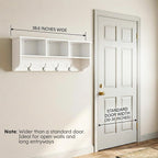 38.6" Contemporary Wall Mounted Coat Rack with Shelf, Entryway Hanging Coat Rack with 3 Shelves, Wall Shelf with 4 Dual Hooks for Hallway, Living Room, Bedroom (White)