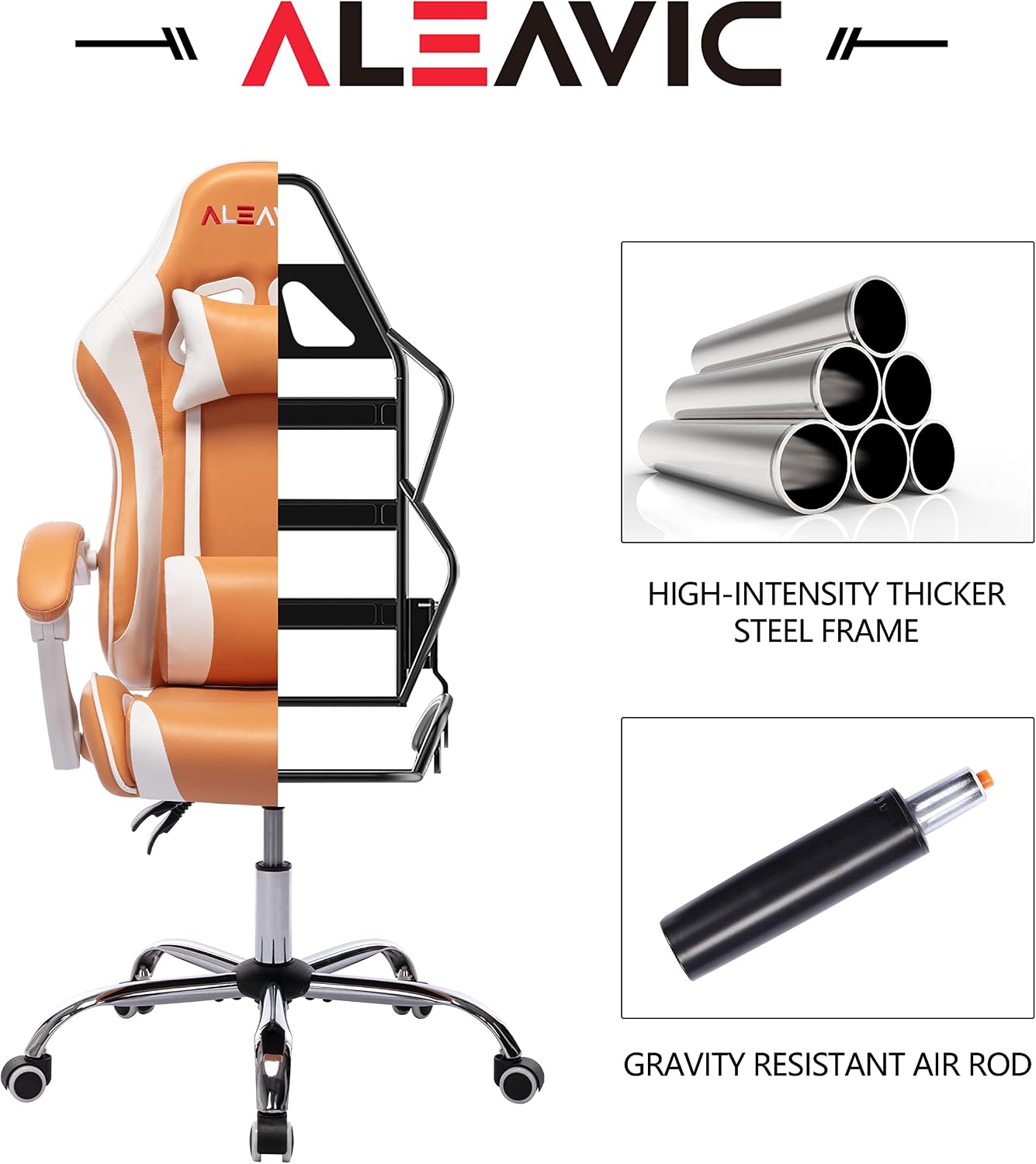 Gaming Chair for Adults, High Back Ergonomic Computer Gaming Chair with Headrest and Lumbar Support, Orange