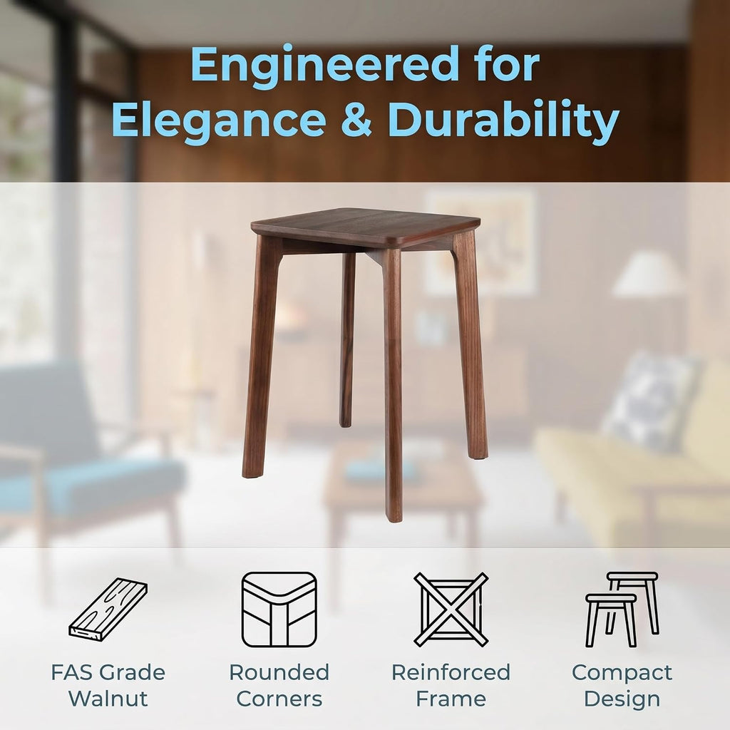 Walnut Wood Mini Square Coffee Table, 12"x12"x17.7" Small Side End Table for Bedside, Sofa Side, Balcony