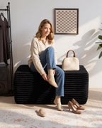 37" Plush Boneless Ottoman, Upholstered Cloud Footrest for Boneless Couch in a Box,Oversize Poufs for Living Room & Bedroom Sofa Ottoman,Comfy Seating with Dense Foam, Black (Plush Corduroy Fabric)