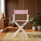 Furnifact Pink Director's Chair, White Frame, 18-Inch Seat Height, Folding Accent Chair for Bedroom Studio and Patio
