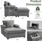 Oversized Chaise Lounge Chair with Ottoman and Cup Holders, Modern Sleeper Sofa with USB Charging Ports for Living Room and Bedroom (Grey)