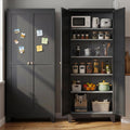 75" Metal Kitchen Storage Cabinet with Doors, Freestanding Steel Pantry Cabinet, 5 Adjustable Shelves, for Dining Room, Black