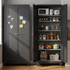 75" Metal Kitchen Storage Cabinet with Doors, Freestanding Steel Pantry Cabinet, 5 Adjustable Shelves, for Dining Room, Black