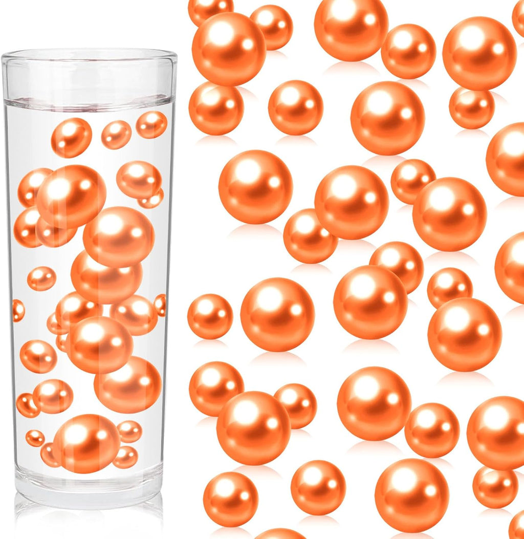 100PCS Orange Faux Pearls Beads for Centerpiece Vases, Vase Filler Faux Pearls, No Holes Filler Beads for Party Anniversary Birthday Wedding Thanksgiving Table Decor, 14/20/30mm