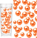 100PCS Orange Faux Pearls Beads for Centerpiece Vases, Vase Filler Faux Pearls, No Holes Filler Beads for Party Anniversary Birthday Wedding Thanksgiving Table Decor, 14/20/30mm
