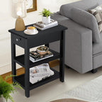 End Tables Living Room Set of 2, 3-Tier Narrow Sofa Side Table with Drawer and 2 Shelf, Small Nightstand for Bedroom, Living Room, Black