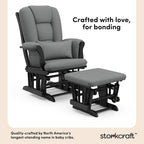 Storkcraft Tuscany Glider with Ottoman (Black/Gray) — GREENGUARD Gold Certified, Bonus Lumbar Cushion Included, Solid Wood Base, Smooth Motion, Award-Winning Nursery Rocking Chair, Glider and Ottoman