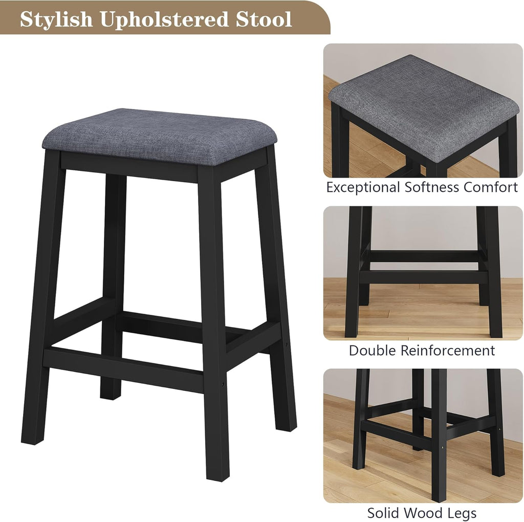 HLR 3-Piece Dining Table Set for 2 Person, Small Farmhouse Kitchen Table with 2 Bar Stools, Wood Dinner Table with Storage Shelves for Dining Room, Apartment, Small Space, Breakfast Nook, Black