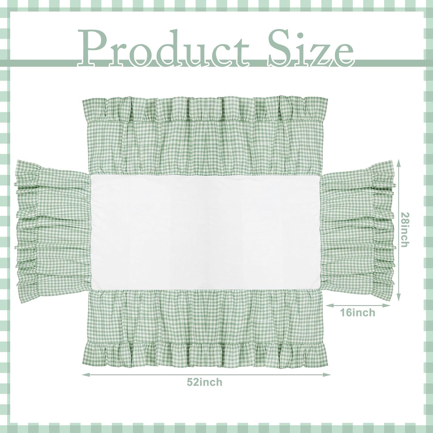 Gingham Crib Skirt Dust Ruffle 52 x 28 Inch 100% Washed Cotton Ruffle Plaid Baby Crib Bed Skirt Soft Farmhouse for Boys & Girls Nursery Bedding Decor, Fits Standard Cribs(Green)