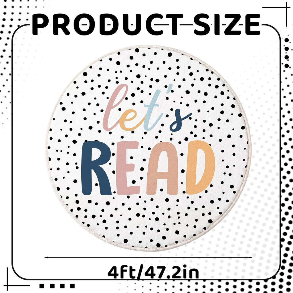 Breling 4 ft Classroom Reading Corner Rug Non-Slip Round Let's Read Carpet Back to School Boho Classroom Decor Washable Read Rug for School Library Calming Corner Nursery Playroom Bedroom Living Room