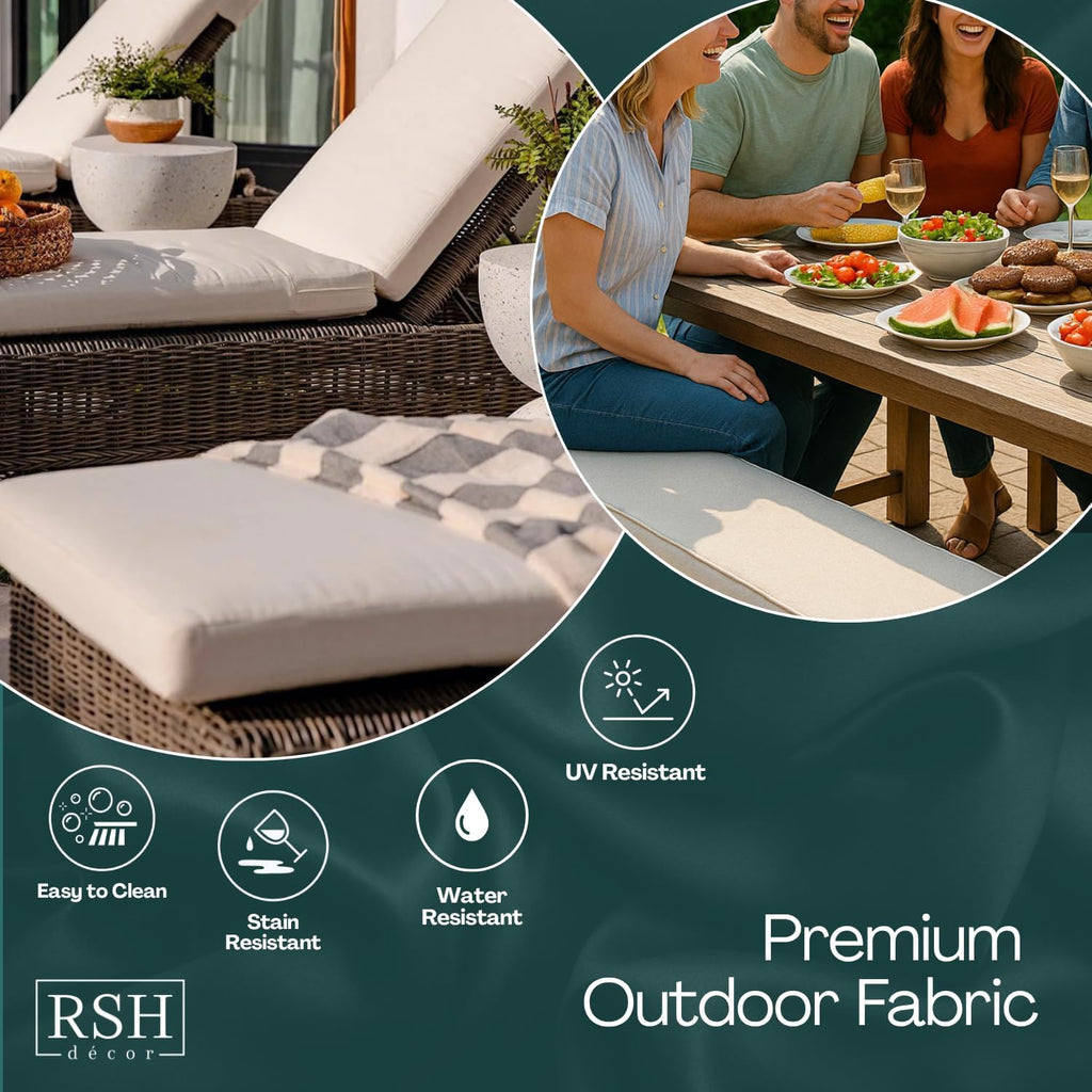 RSH DECOR: 3-Piece Wicker Tufted Cushion Set | 44” x 22" & 22" x 22" | All-Weather Spun Fabric | Outdoor Loveseat & U-Shape Cushions for Patio Furniture | Made in USA (Luca Rib Pecan)