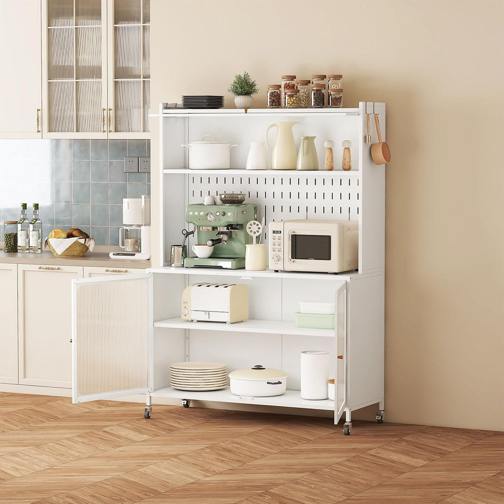 Pantries, Kitchen Pantry Cabinet, Tall Storage Cabinet with Glass Doors & Adjustable Shelves, Cabinet Cupboard for Kitchen, Living Room, Dinning Room
