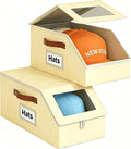 2 Pack Hat Organizer for Women & Men, Foldable Hat Storage Box with Clear Window Lid, Stackable Clear Hat Storage for Baseball, Cowboy Caps, Store up to 28 Caps, Butter Yellow