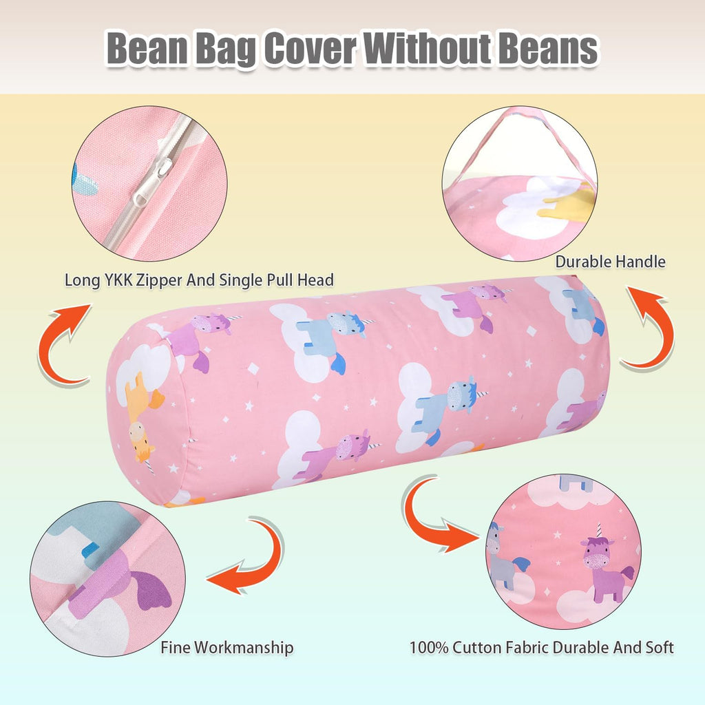 Stuffed Animal Storage Bean Bag Chair Cover (No Filler), Cylinder Plush Toy Storage Stuff and Sit Seat for Kids Boys and Girls, Canvas Large Soft Sit & Play Sofa with YKK Zipper