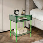 3 Tier Side Table, Acrylic End Table with Storage Shelf, Floorstanding Nightstand for Small Space, Bedside Table, Console Table for Bedroom, Living Room, Office(Green)