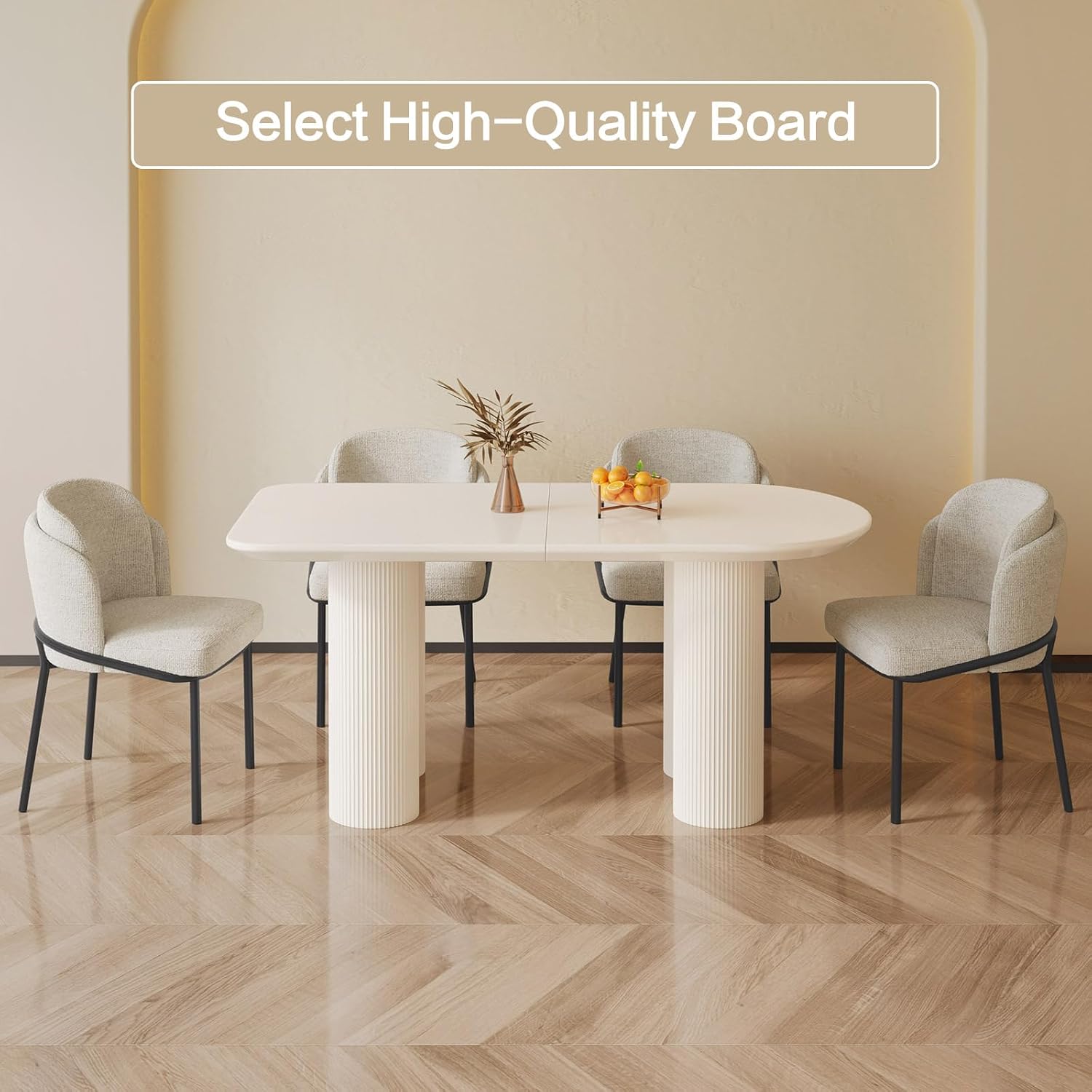 Modern Dining Table Set for 4, 55.11" L Oval Kitchen Table with 4 Dining Chairs for Dining Room, Kitchen, 5 Pieces Dining Set, White