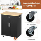 JY QAQA 26" Kitchen Island on Wheels with Storage Cabinet Kitchen Cart Cabinet with Shelves, Cart Handle for Towel Rack or Free Mobility, Portable Islands for Kitchen,Black