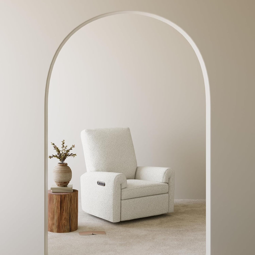 Storkcraft Sorrento Deluxe Power Recliner Swivel Glider – Premium Electronic Nursery Rocking Chair, Oeko-TEX 100 Certified, Includes Dual-USB Charging Port with USB-A & USB-C (Ivory Boucle)