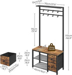 YATINEY 5-in-1 Hall Tree with Drawers, Entryway Bench with 8 Adjustable Coat Rack and Shoe Storage, Industrial Coat Rack with Bench for Entryway and Front Door, Rustic Brown and Black MT06BR