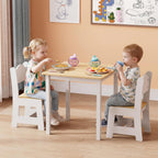 JOYMOR Kids Table and 2 Chairs, Toddler Table and Chair Set, Wooden Activity Table for Children with Chairs, Perfect for Arts, Crafts and Nursery Use, Natural & White