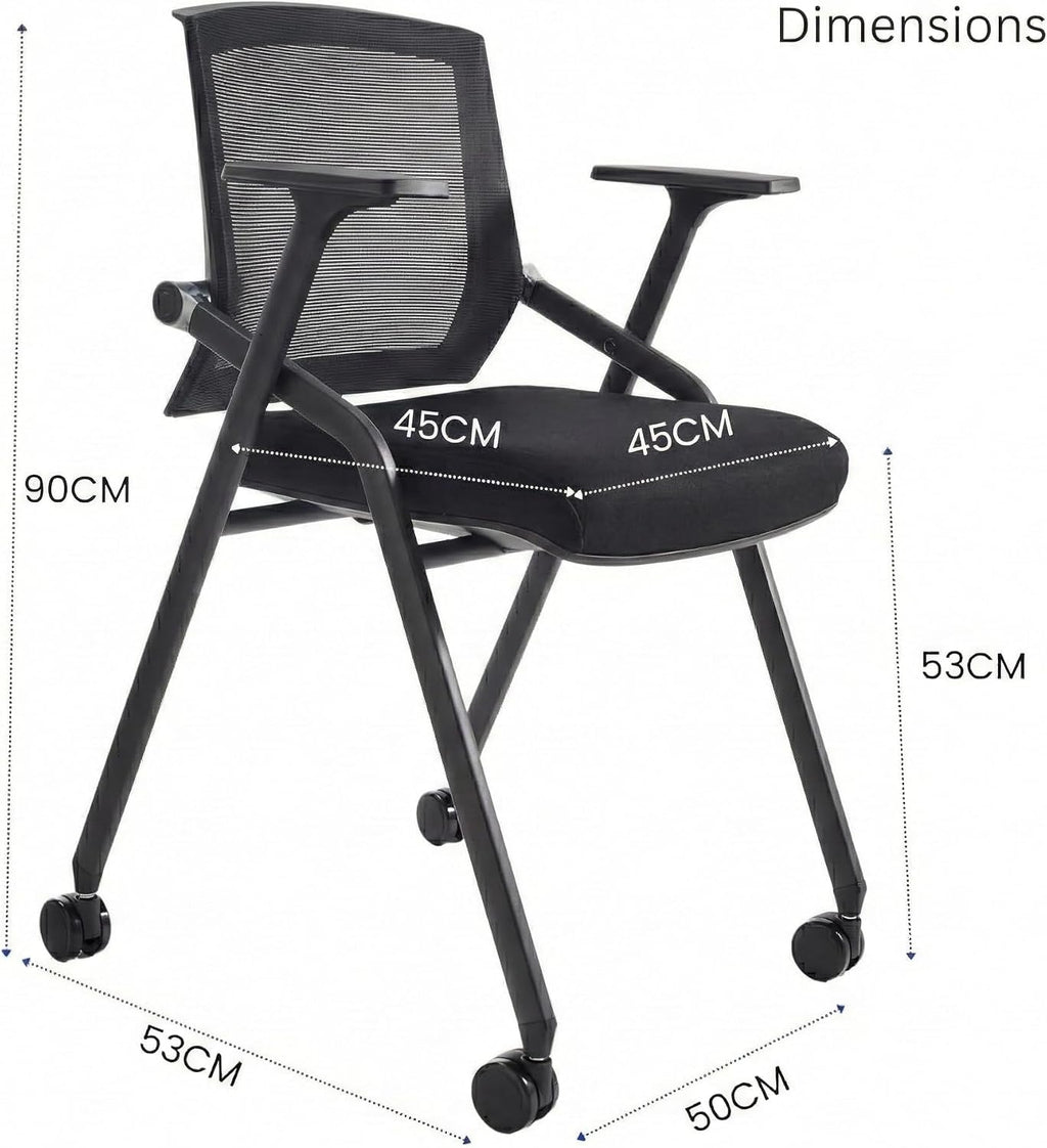 40 Pack Stackable Conference Room Chairs with Paddle Folding Office Chair Foldable Desk Chair Mesh Back and Arms for Conference Meeting Guest Reception Home Office Training Room Chair Black